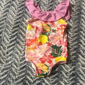 Matilda Jane Pink/ Purple Floral One-Piece Swimsuit with Yellow Accents